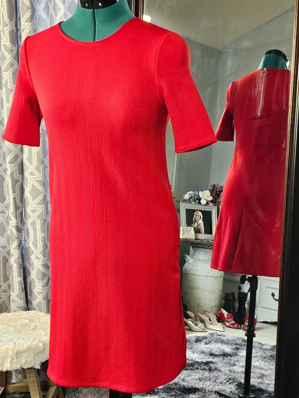 H&M Divided Red Jacquard Mini Dress, Size 4